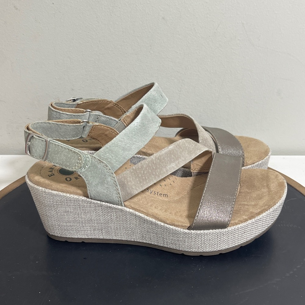 Earth Origins Maxine Wedge Sandals Women 7.5M Taupe Green Leather Suede Platform